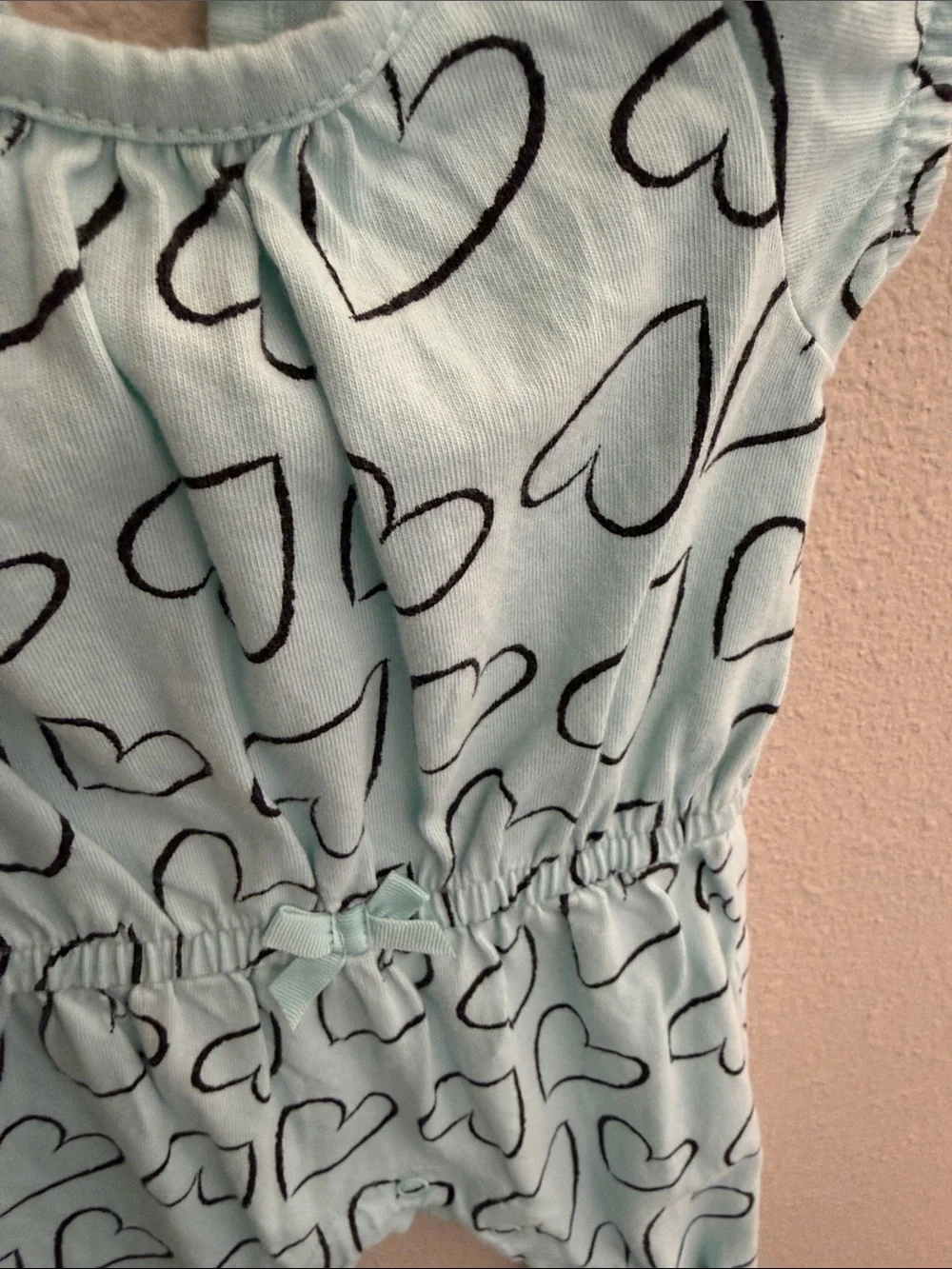 Carter's Mint Romper with Black Heart Print and Ruffle Sleeves